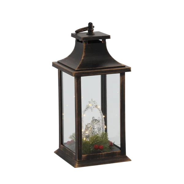 Lampion LED 14 × 14 × 30 cm ze Świętą Rodziną