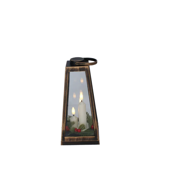Lampion LED 11 × 11 × 24 cm z trzema świeczkami i stroikiem