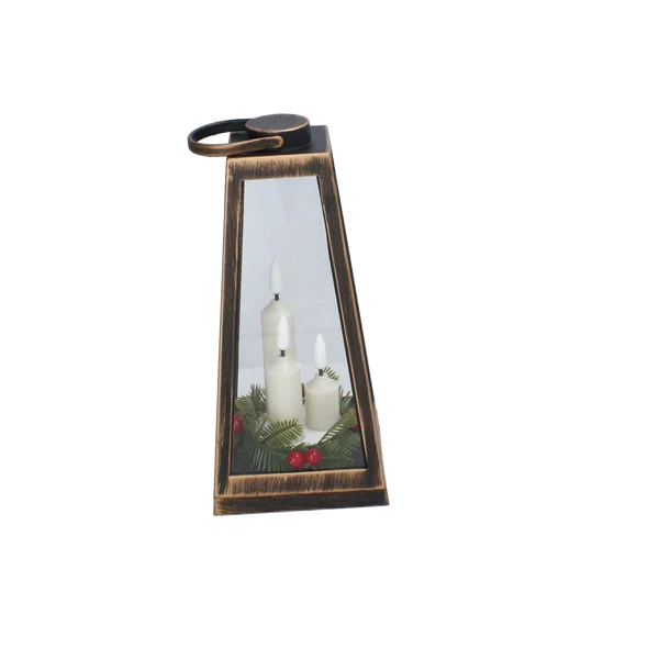 Lampion LED 11 × 11 × 24 cm z trzema świeczkami i stroikiem