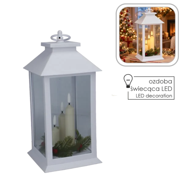 Lampion LED biały 14 × 14 × 27 cm z trzema świeczkami
