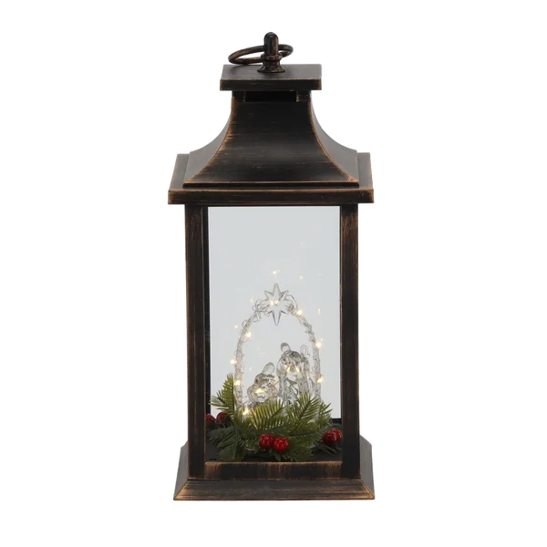 Lampion LED 14 × 14 × 30 cm ze Świętą Rodziną