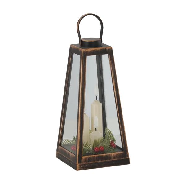 Lampion LED 11 × 11 × 24 cm z trzema świeczkami i stroikiem