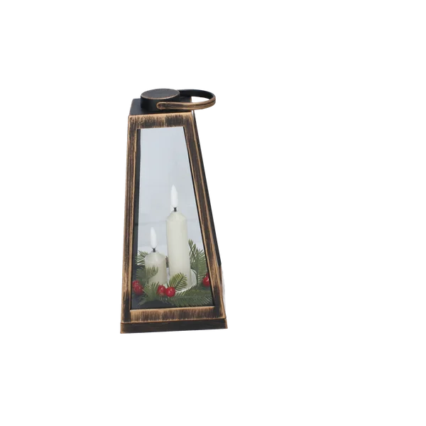 Lampion LED 11 × 11 × 24 cm z trzema świeczkami i stroikiem