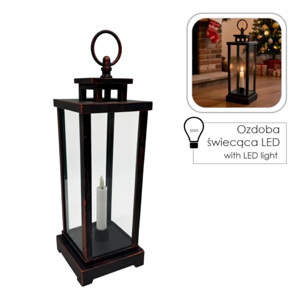 Lampion LED 12 × 12 × 34 cm ze świeczką