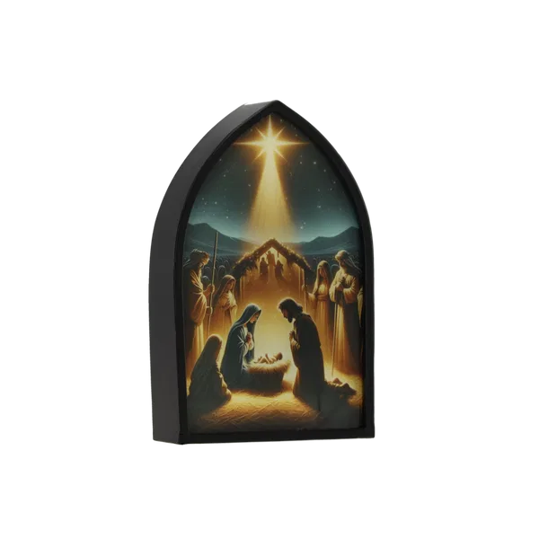 Obraz w ramce LED - szopka bożonarodzeniowa z gwiazdą 13 × 21 × 4 cm