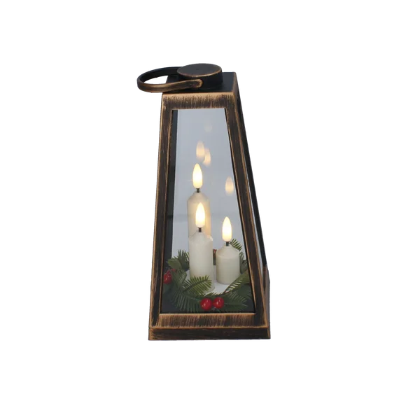 Lampion LED 11 × 11 × 24 cm z trzema świeczkami i stroikiem