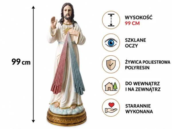 Figura Jezusa Miłosiernego 99 cm ze szklanymi oczami