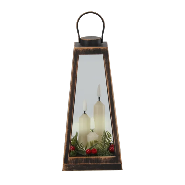 Lampion LED 11 × 11 × 24 cm z trzema świeczkami i stroikiem